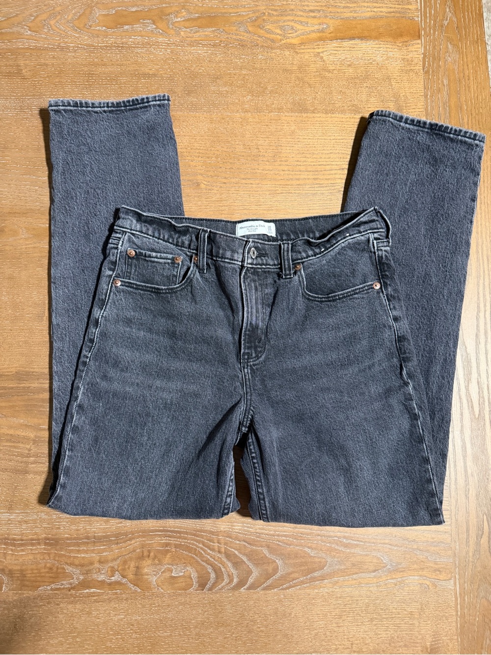 Abercrombie & Fitch Women's Washed Black Straight-Leg Jeans